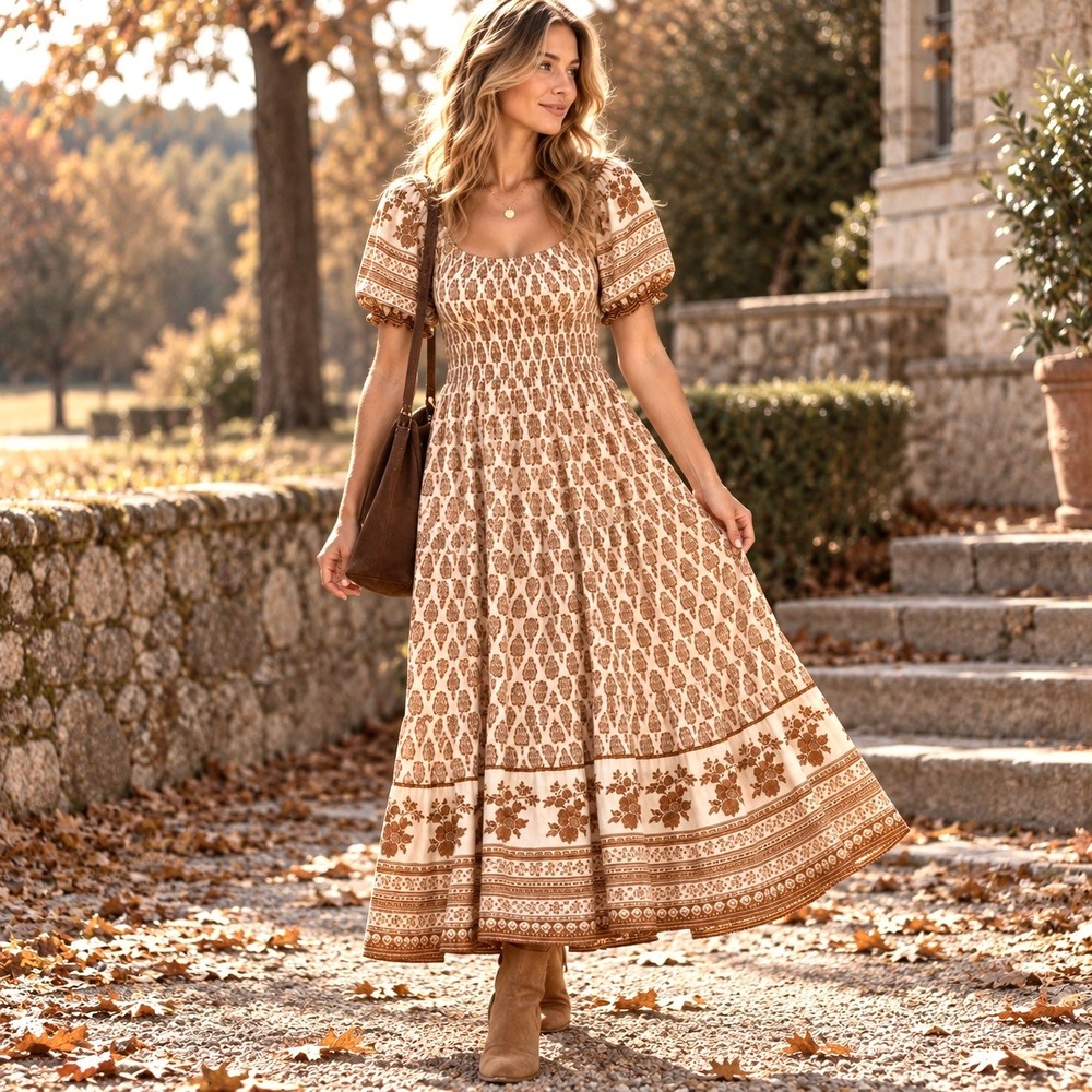 Anthropologie Sim & Sam Medium Maxi Dress Boho Chic Cottagecore Prairie Romantic